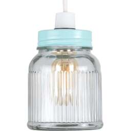 ValueLights Duck Egg Blue Ribbed Pattern Glass Jar Pendant Shade - Size: 12 x 15.5 x 12cm - Wilko