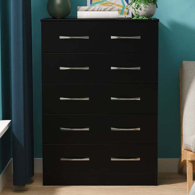 Crowndale Avon 5 Drawer Matt Black Chest of Drawers Ready Assembled - Black Matt - Wilko - image 1