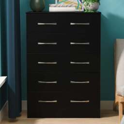 Crowndale Avon 5 Drawer Matt Black Chest of Drawers Ready Assembled - Black Matt - Wilko - thumbnail 1