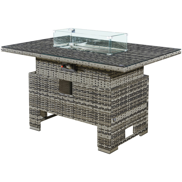 RoyalFire Icarus Walnut Grey Rattan Rising Firepit Table - Size: 55-75 x 132 x 88cm - Brown - Wilko - image 1