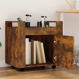 vidaXL Single Door Single Shelf Smoked Oak Wooden Desk Trolley - Size: 60 x 60 x 45cm - Brown - Wilko