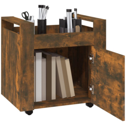 vidaXL Single Door Single Shelf Smoked Oak Wooden Desk Trolley - Size: 60 x 60 x 45cm - Brown - Wilko - thumbnail 6