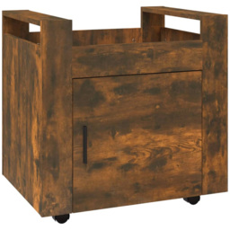 vidaXL Single Door Single Shelf Smoked Oak Wooden Desk Trolley - Size: 60 x 60 x 45cm - Brown - Wilko - thumbnail 3