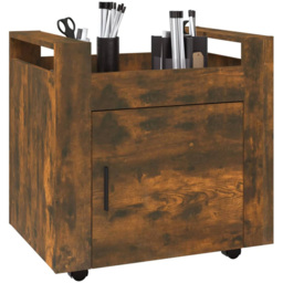 vidaXL Single Door Single Shelf Smoked Oak Wooden Desk Trolley - Size: 60 x 60 x 45cm - Brown - Wilko - thumbnail 5