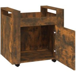 vidaXL Single Door Single Shelf Smoked Oak Wooden Desk Trolley - Size: 60 x 60 x 45cm - Brown - Wilko - thumbnail 4