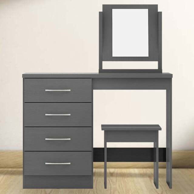 Seconique Nevada Grey 3D Effect Dressing Table Set with Mirror - Size: 40 x 100 x 77cm - Wilko