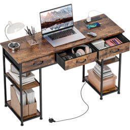 HOMCOM 3 Drawer 4 Shelf Computer Desk with Power Outlets Brown - Size: 76 x 40 x 120cm - Wilko - thumbnail 3