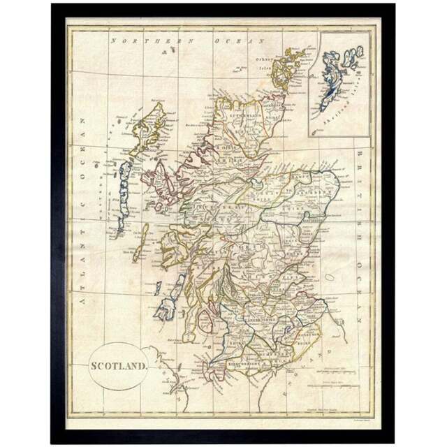 Wee Blue Coo Vintage 1799 Clement Cruttwell Scotland Map Framed Wall Art Print 30 x 41cm - Size: 43.3 x 33.3 x 1.5cm - Cream - Wilko - image 1