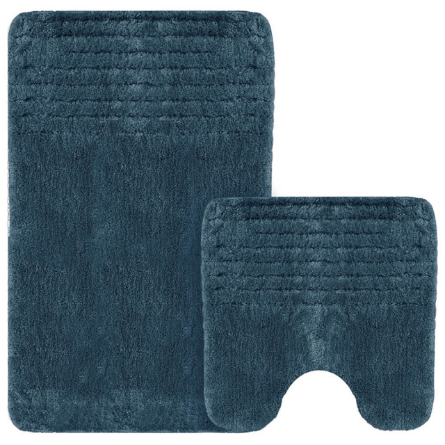 Velosso Linear Indigo Bath Mat Set - Size: 50 x 80 x 1cm - Green - Wilko - image 1