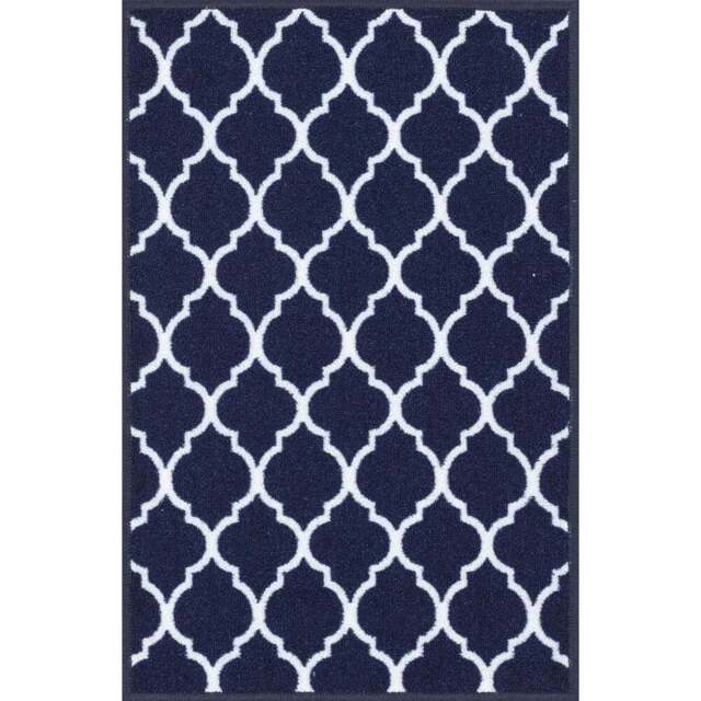 Desire Rugs Havana Navy Trellis Anti Slip Door Mat 60 x 40cm - Size: 40 x 60cm - Blue - Wilko - image 1