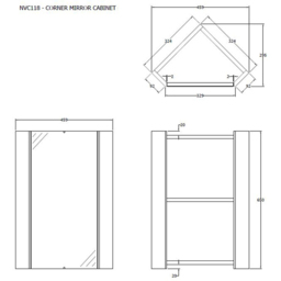 nuie Mayford Single Door Gloss White Floor Standing Wall Hung Corner Mirror Cabinet - Size: 650 x 324 x 324mm - Wilko - thumbnail 4