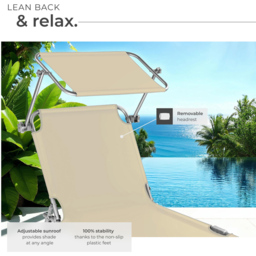 tectake Chloe Set of 2 Beige 4 Step Backrest Foldable Sun Lounger with Head Cushion - Size: 1 Seater - Cream - Wilko - thumbnail 5