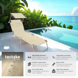 tectake Chloe Set of 2 Beige 4 Step Backrest Foldable Sun Lounger with Head Cushion - Size: 1 Seater - Cream - Wilko - thumbnail 7
