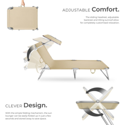 tectake Chloe Set of 2 Beige 4 Step Backrest Foldable Sun Lounger with Head Cushion - Size: 1 Seater - Cream - Wilko - thumbnail 4