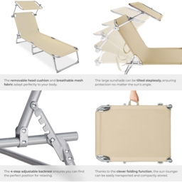 tectake Chloe Set of 2 Beige 4 Step Backrest Foldable Sun Lounger with Head Cushion - Size: 1 Seater - Cream - Wilko - thumbnail 6