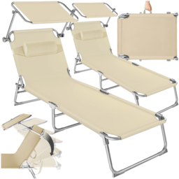 tectake Chloe Set of 2 Beige 4 Step Backrest Foldable Sun Lounger with Head Cushion - Size: 1 Seater - Cream - Wilko - thumbnail 3