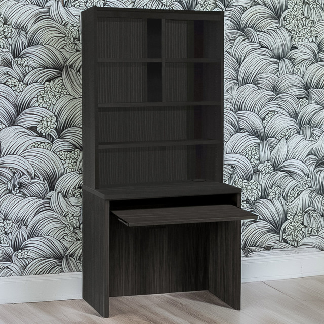 R White Cabinets 6 Shelf Home Office Desk with Keyboard Tray and Hutch Black - Size: 182.8 x 85 x 54cm - Wilko - image 1