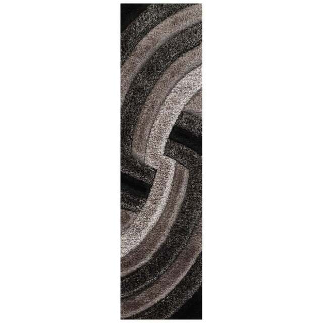 Desire Rug Modern Grey Swirl Shimmer Soft Shaggy Area Rug 60 x 220cm - Desire Rugs - Wilko - image 1