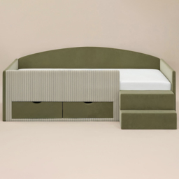 Flair Elisa Olive Green and Beige Velvet and Cord Low Sleeper Bed with Storage - Size: 68.5 x 135 x 201cm - Wilko - thumbnail 4