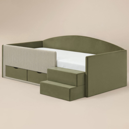 Flair Elisa Olive Green and Beige Velvet and Cord Low Sleeper Bed with Storage - Size: 68.5 x 135 x 201cm - Wilko - thumbnail 3