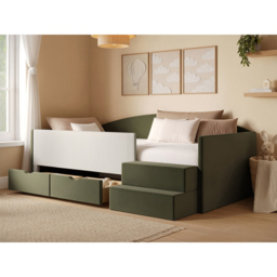 Flair Elisa Olive Green and Beige Velvet and Cord Low Sleeper Bed with Storage - Size: 68.5 x 135 x 201cm - Wilko - thumbnail 7