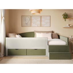 Flair Elisa Olive Green and Beige Velvet and Cord Low Sleeper Bed with Storage - Size: 68.5 x 135 x 201cm - Wilko - thumbnail 6