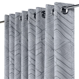 Alan Symonds Silver Geometric Aztec Print Blackout Ring Top Eyelet Curtains 168 x 229cm - Size: W 168 x D 229cm - Wilko - thumbnail 3