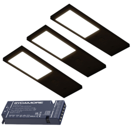 Sorrelis Feylin TriGlow Black Rectangle 3 Cabinet Light Kit - Size: 0.68 x 5 x 17.5cm - Wilko