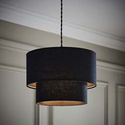 ValueLights Jodie 2 Tier Black Linen Drum Shade - Size: 20 x 30 x 30cm - Wilko - thumbnail 4