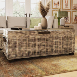 FWStyle Maya Grey Wash Handmade Lift Up Storage Coffee Table - Size: 45 x 120 x 65cm - Brown - Wilko