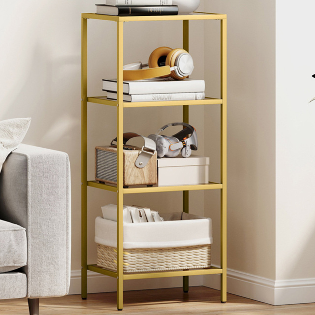 HOMCOM 3 Shelf Gold Tone Modern Glass Shelving Unit - Size: 96.5 x 30 x 40cm - Orange - Wilko - image 1