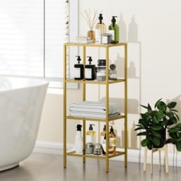 HOMCOM 3 Shelf Gold Tone Modern Glass Shelving Unit - Size: 96.5 x 30 x 40cm - Orange - Wilko - thumbnail 6