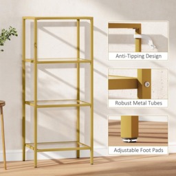 HOMCOM 3 Shelf Gold Tone Modern Glass Shelving Unit - Size: 96.5 x 30 x 40cm - Orange - Wilko - thumbnail 7
