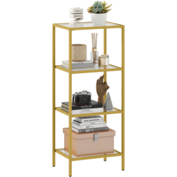 HOMCOM 3 Shelf Gold Tone Modern Glass Shelving Unit - Size: 96.5 x 30 x 40cm - Orange - Wilko - thumbnail 3