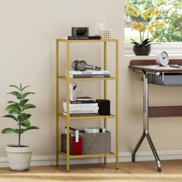HOMCOM 3 Shelf Gold Tone Modern Glass Shelving Unit - Size: 96.5 x 30 x 40cm - Orange - Wilko - thumbnail 4