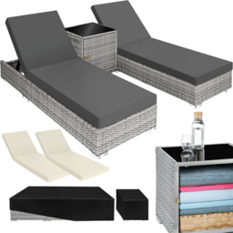 tectake Set of 2 Light Grey Sun Lounger - Size: 2 Seater - Wilko - thumbnail 3