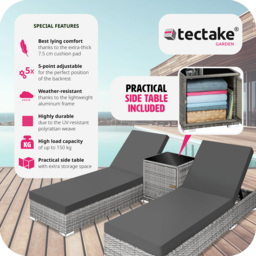 tectake Set of 2 Light Grey Sun Lounger - Size: 2 Seater - Wilko - thumbnail 4