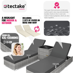 tectake Set of 2 Light Grey Sun Lounger - Size: 2 Seater - Wilko - thumbnail 7