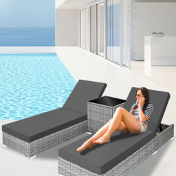 tectake Set of 2 Light Grey Sun Lounger - Size: 2 Seater - Wilko - thumbnail 1