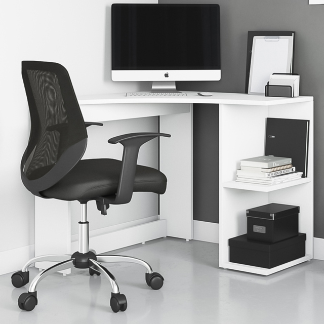 Alphason Chesil 2 Shelf Corner Office Desk White - Size: 75 x 89 x 89cm - Wilko - image 1