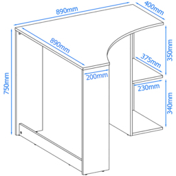 Alphason Chesil 2 Shelf Corner Office Desk White - Size: 75 x 89 x 89cm - Wilko - thumbnail 7