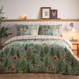 furn. Lodge Wood Double Oak Green Cotton Duvet Set - Wilko