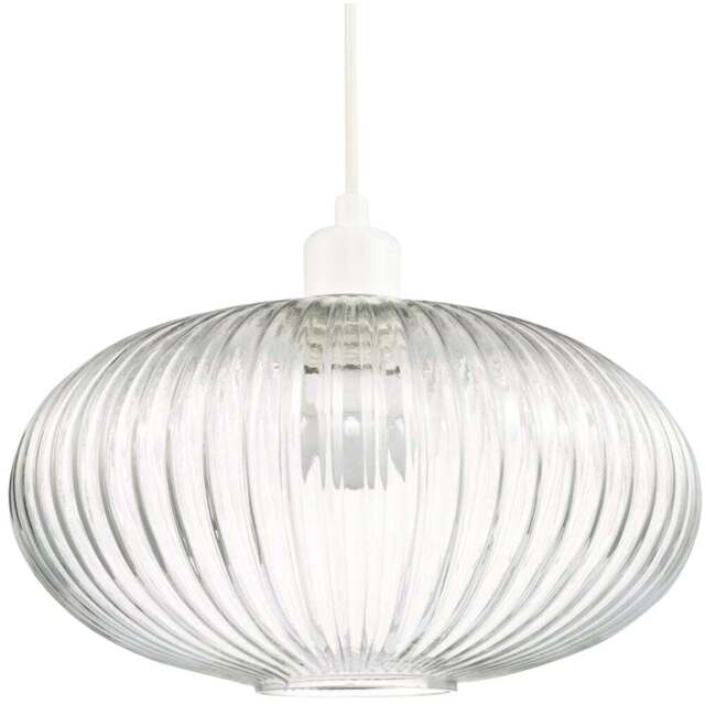 Happy Homewares Designer Clear Transparent Line Ribbed Glass Oval Pendant Shade - Size: 17 x 30 x 30cm - Wilko - image 1
