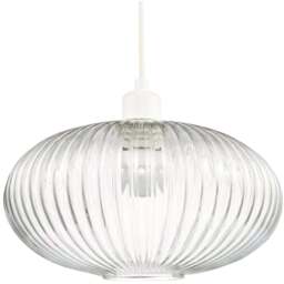 Happy Homewares Designer Clear Transparent Line Ribbed Glass Oval Pendant Shade - Size: 17 x 30 x 30cm - Wilko