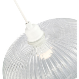 Happy Homewares Designer Clear Transparent Line Ribbed Glass Oval Pendant Shade - Size: 17 x 30 x 30cm - Wilko - thumbnail 6