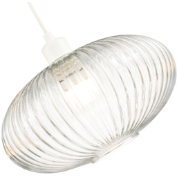 Happy Homewares Designer Clear Transparent Line Ribbed Glass Oval Pendant Shade - Size: 17 x 30 x 30cm - Wilko - thumbnail 4