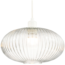 Happy Homewares Designer Clear Transparent Line Ribbed Glass Oval Pendant Shade - Size: 17 x 30 x 30cm - Wilko - thumbnail 7