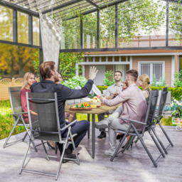 Outsunny 6 Seater Slatted Garden Dining Table with Parasol Hole Brown - Wilko - thumbnail 5