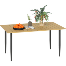 Outsunny 6 Seater Slatted Garden Dining Table with Parasol Hole Brown - Wilko - thumbnail 3