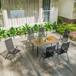 Outsunny 6 Seater Slatted Garden Dining Table with Parasol Hole Brown - Wilko - thumbnail 4